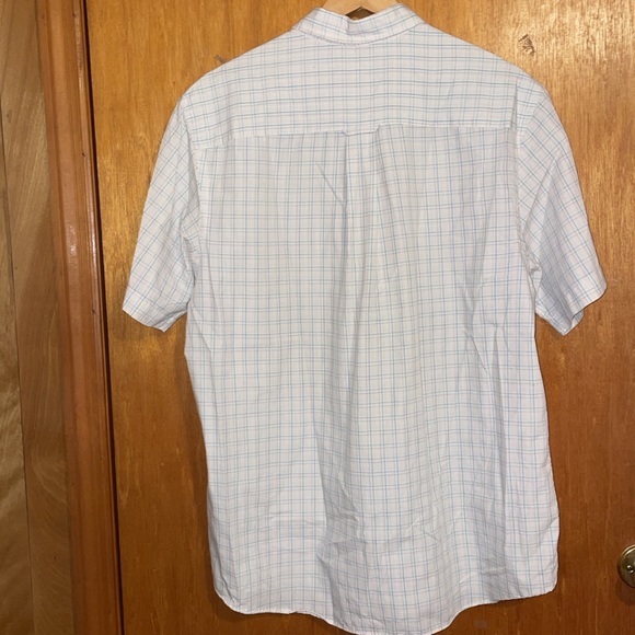 •SADDLEBRED•MENS' SHORT SLEEVE BLUE/OFF-WHITE PLAID BUTTON DOWN SHIRT  LARGE EUC - Picture 7 of 9